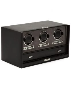 WOLF Blake Leather Triple Winder With Storage Home Jewelry Boxes & Watch Winders
