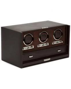 WOLF Blake Leather Triple Winder With Storage Home Jewelry Boxes & Watch Winders