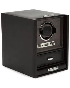 WOLF Blake Leather Single Winder With Storage Home Jewelry Boxes & Watch Winders